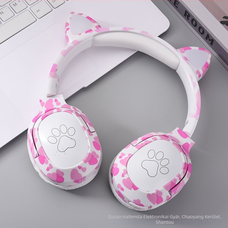 Macska-fülű Bluetooth fejhallgató, fejre illeszthető, 40 mm meghajtók