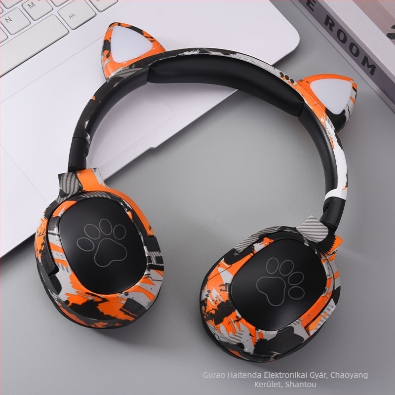 Macska-fülű Bluetooth fejhallgató, fejre illeszthető, 40 mm meghajtók