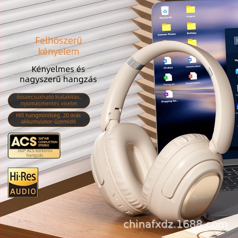 HANIZU Bluetooth fejhallgató fejre illeszthető, 5.4, sztereó, mikrofon, alacsony késleltetés esports-hoz, több mint 8 órás üzemidő
