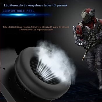 K902 vezetékes gaming headset mikrofonnal, 50 mm meghajtók, 20 Hz–20 kHz, 32 Ω impedancia, 1,95 m kábel
