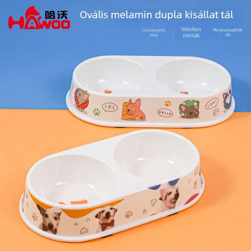 Színes ovális melamínból készült dupla tálak háziállatoknak, macska- és kutya étel- és víztálak