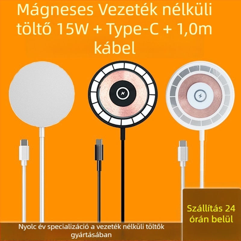 Átlátszó mágneses vezeték nélküli töltő Apple iPhone 12–14, 15W QC3.0, 2A