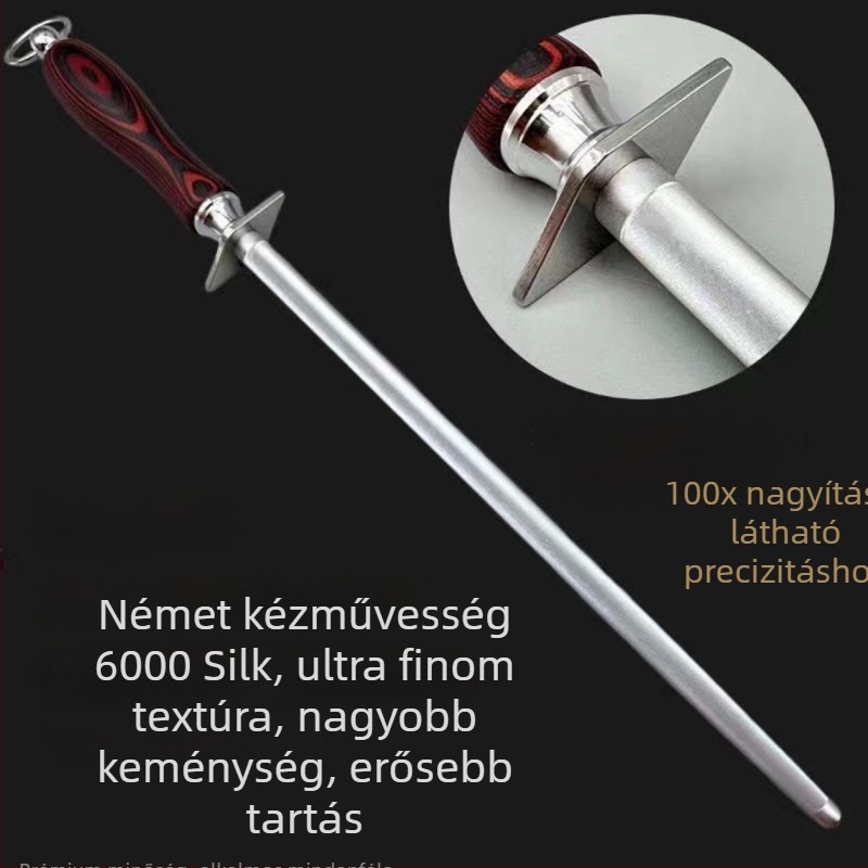 Henteseknek szánt késélező rúd — magas széntartalmú acél, ultrafin textúra, modern minimalista dizájn