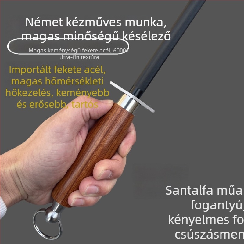 Henteseknek szánt késélező rúd — magas széntartalmú acél, ultrafin textúra, modern minimalista dizájn