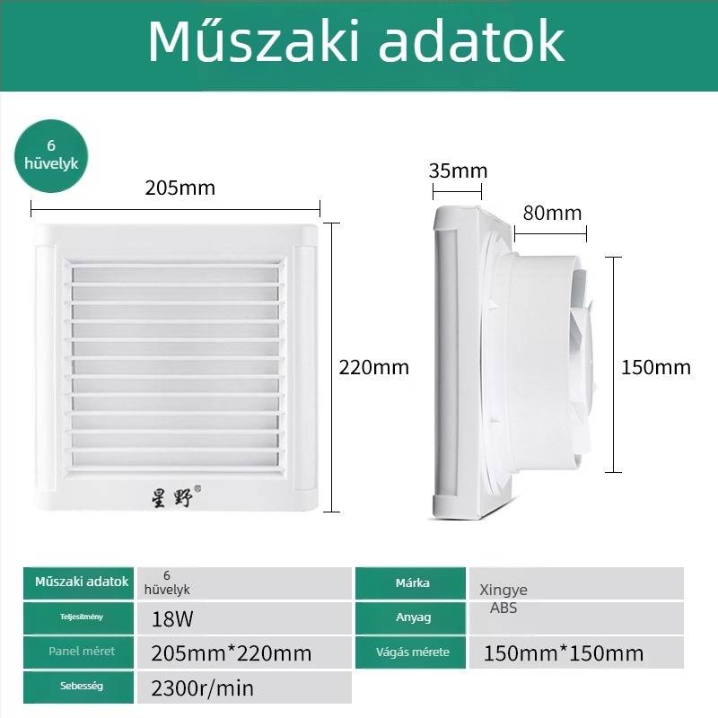 Fürdőszobai ventilátor elülső redőnyös, üvegablak stílus, 220 V, 15/18/25 W, mechanikus működtetés