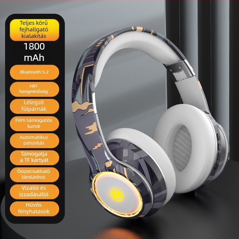 CH888 Bluetooth fejhallgató – Bluetooth 5.2, kártyahely, összecsukható kialakítás, beépített mikrofon, 3,5 mm AUX