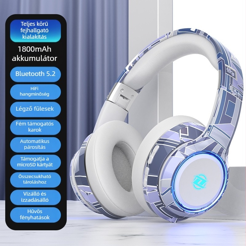 CH888 Bluetooth fejhallgató – Bluetooth 5.2, kártyahely, összecsukható kialakítás, beépített mikrofon, 3,5 mm AUX