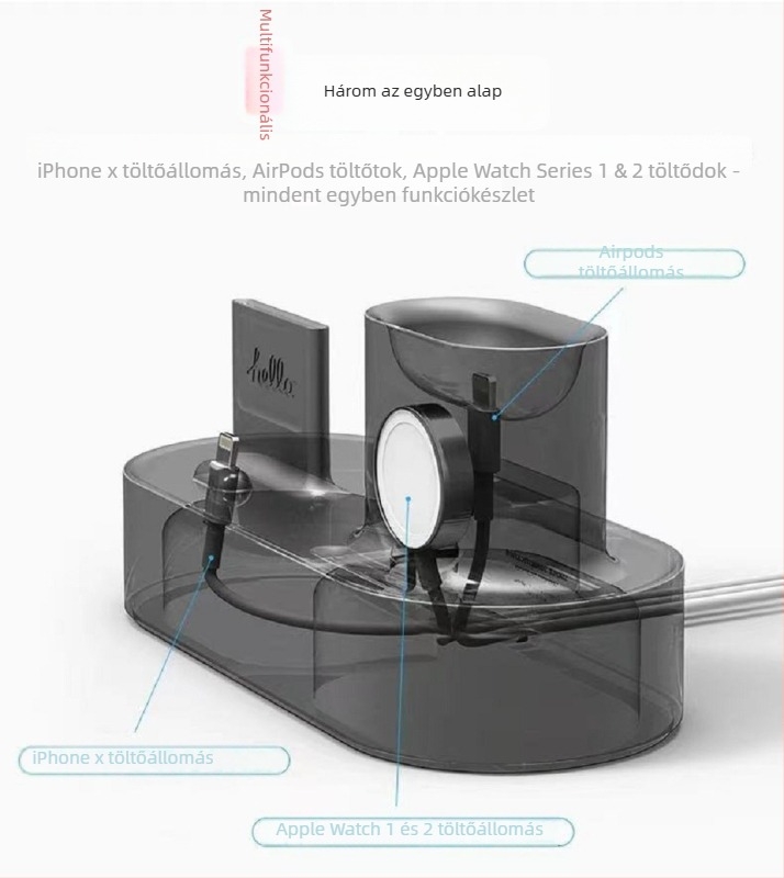 Apple asztali tartó 3 az 1-ben töltőalappal, szilikonból, kompatibilis iPhone, Apple Watch és AirPods