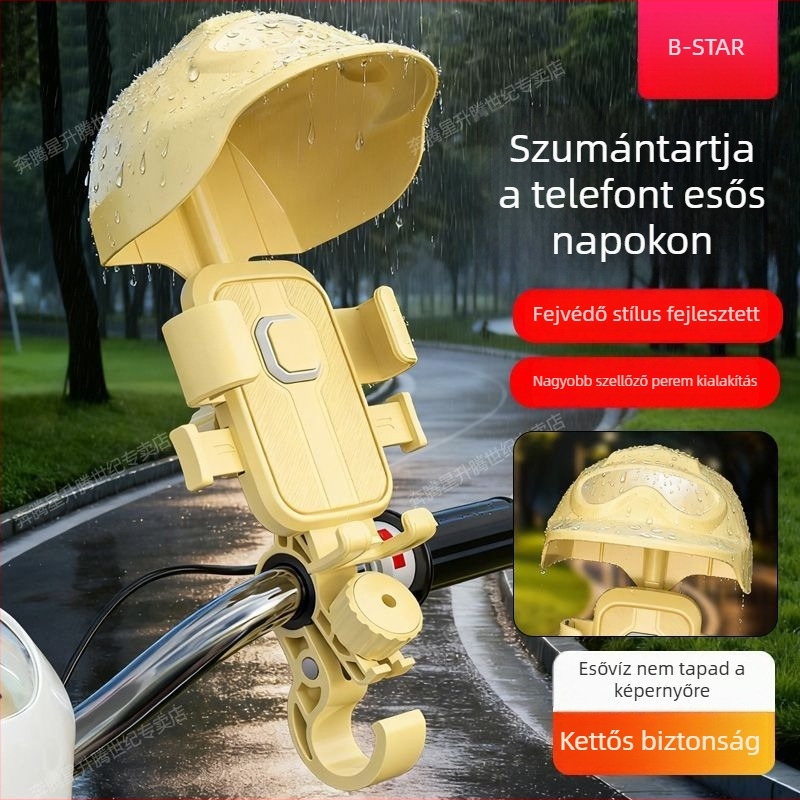 Kerékpáros telefon-tartó vezeték nélküli töltéssel, napellenző és esővédő, cyberpunk stílus