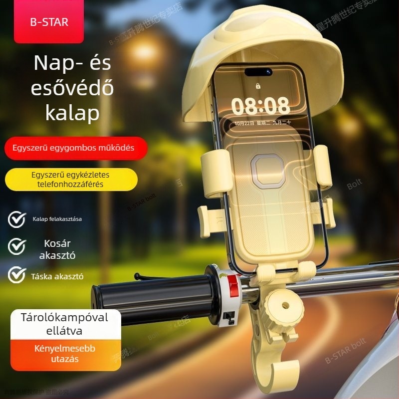 Kerékpáros telefon-tartó vezeték nélküli töltéssel, napellenző és esővédő, cyberpunk stílus