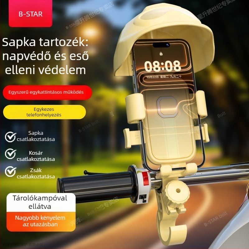 Kerékpáros telefon-tartó vezeték nélküli töltéssel, napellenző és esővédő, cyberpunk stílus