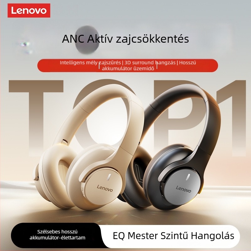 Lenovo vezeték nélküli Bluetooth headset ANC-vel, 10 m hatótávolság, 8+ órás üzemidő, fejhallgató dizájn, Bluetooth 5.4, sztereó