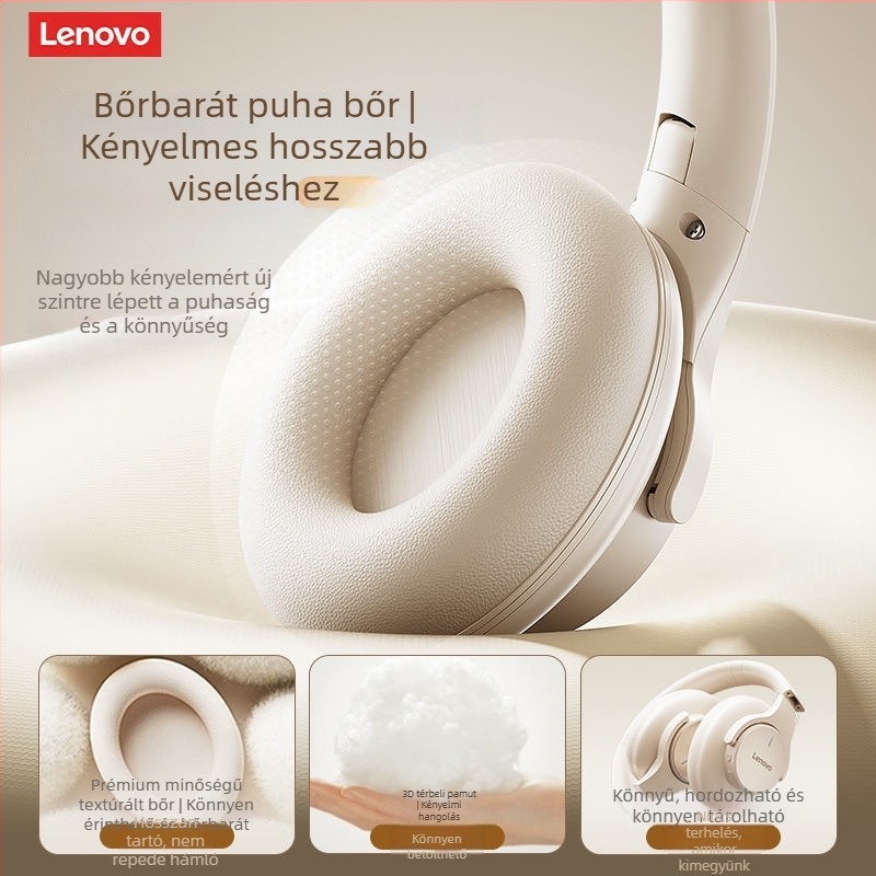 Lenovo vezeték nélküli Bluetooth headset ANC-vel, 10 m hatótávolság, 8+ órás üzemidő, fejhallgató dizájn, Bluetooth 5.4, sztereó