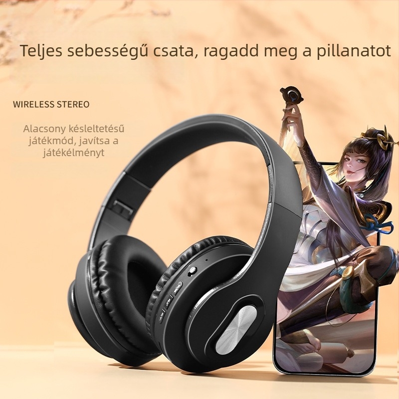 ANC zajcsökkentő over-ear fejhallgató proteínbőrrel, nagyméretű fülkagylókkal, vezeték nélküli Bluetooth, hosszú üzemidő, fém teleszkópos váz