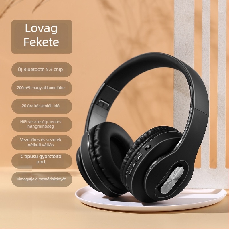 ANC zajcsökkentő over-ear fejhallgató proteínbőrrel, nagyméretű fülkagylókkal, vezeték nélküli Bluetooth, hosszú üzemidő, fém teleszkópos váz