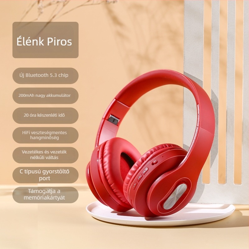 ANC zajcsökkentő over-ear fejhallgató proteínbőrrel, nagyméretű fülkagylókkal, vezeték nélküli Bluetooth, hosszú üzemidő, fém teleszkópos váz