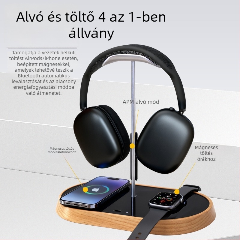 Asztali fejhallgatóállvány vezeték nélküli töltéssel, modell B15a, asztali használatra, testreszabás támogatott