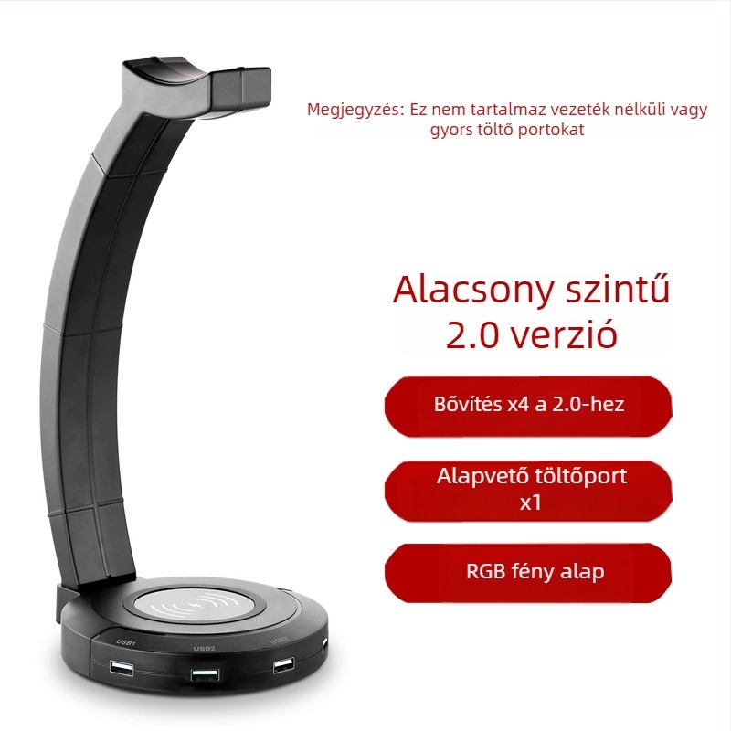 Fejhallgató tartó USB vezeték nélküli töltéssel és RGB világítással, univerzális kompatibilitás, modell CHZ001