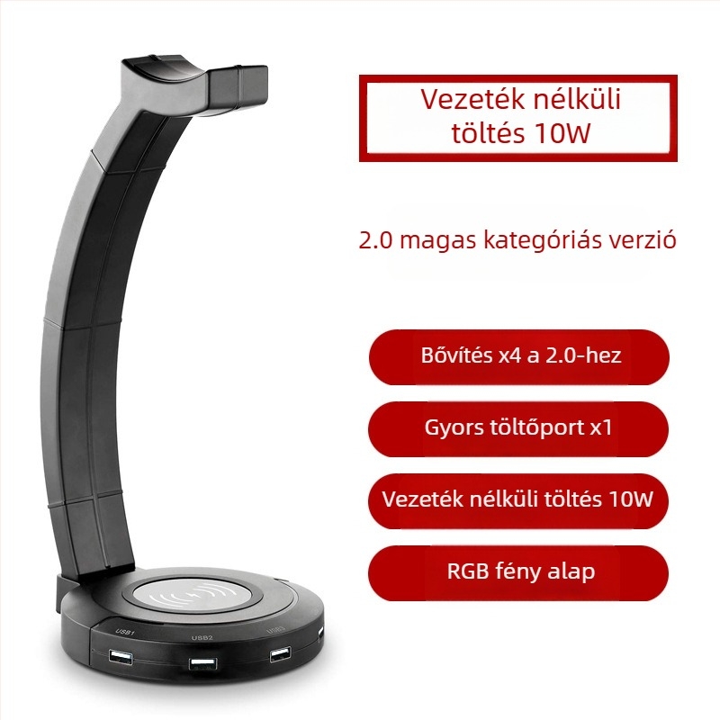 Fejhallgató tartó USB vezeték nélküli töltéssel és RGB világítással, univerzális kompatibilitás, modell CHZ001
