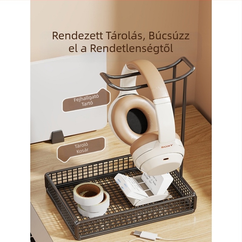 Asztali gamer fejhallgató állvány, fém tárolóállvány, 6 réteg, Bluetooth-kompatibilis