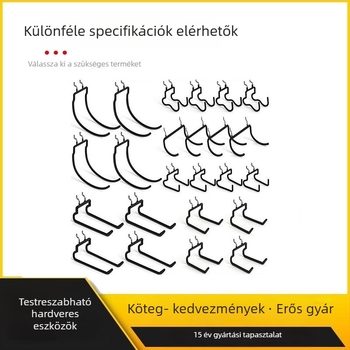 Rozsdamentes acélból készült perforált tábla akasztó, modern, többsoros dizájn, 30 kg terhelés, perforált táblán való szerelés, márka Nicos