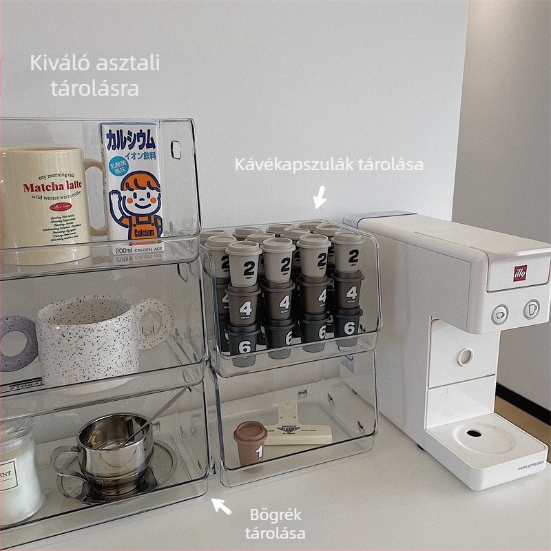 Asztali kozmetikai tároló doboz rekeszekkel, PET műanyag, 18L kapacitás, modell TH-211020, logónyomtatás és testreszabás