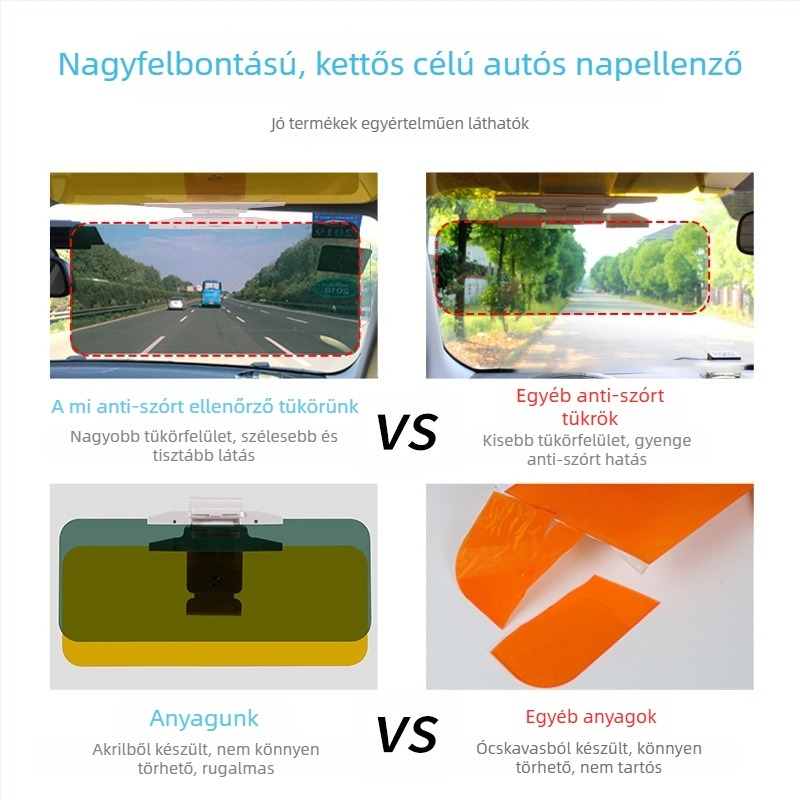Autó belső térre szánt napszemüveg PC polarizált lencsével, rögzítés vákuumos csészével, súly 360 g, testreszabható feldolgozás