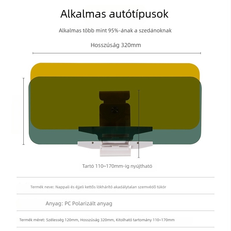 Autó belső térre szánt napszemüveg PC polarizált lencsével, rögzítés vákuumos csészével, súly 360 g, testreszabható feldolgozás