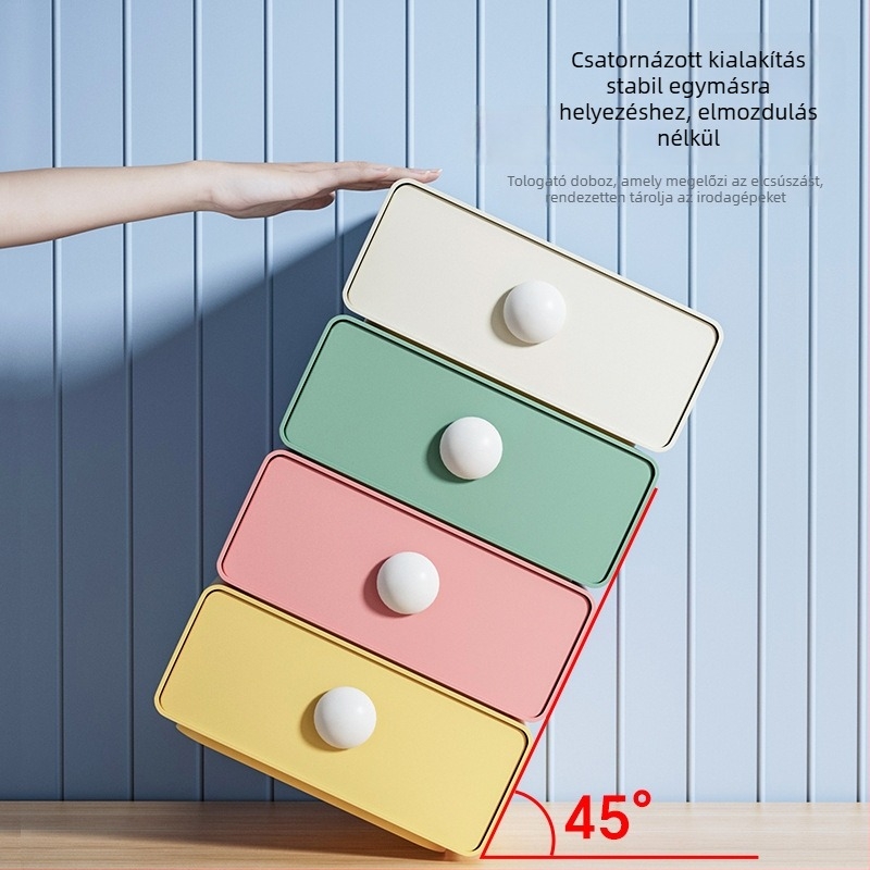 Műanyag íróasztali fiókos tárolóedény — rakható, többfunkciós, modell 00569
