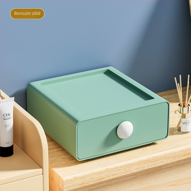 Műanyag íróasztali fiókos tárolóedény — rakható, többfunkciós, modell 00569