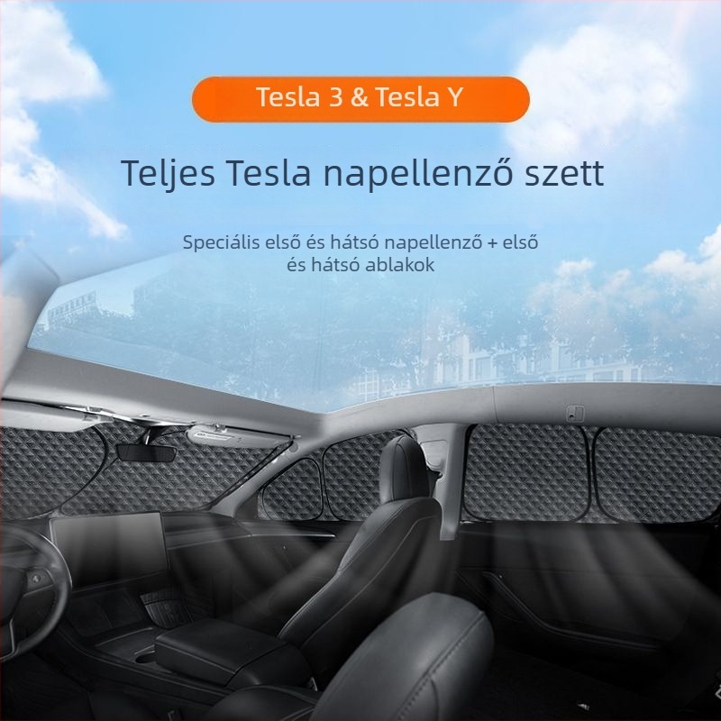 Tesla Model 3/Y – Teljes blackout kemping napellenző az első szélvédőhöz és az oldalsó ablakokhoz, privát szféra védelme
