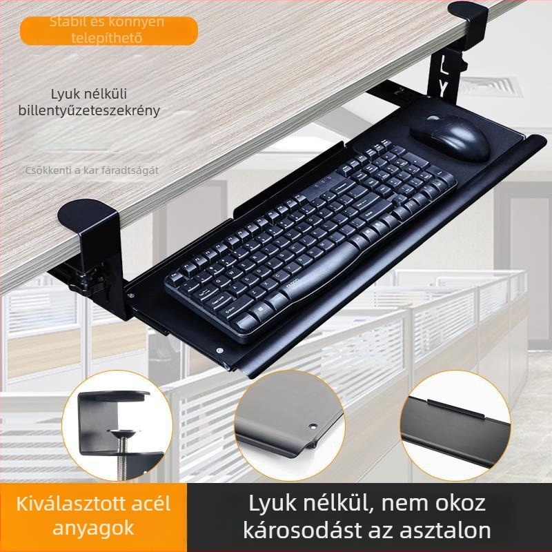 Billentyűzet tálca az asztal alatti tartóval, Modell E-70, modern minimalista stílus, lyukmentes kialakítás