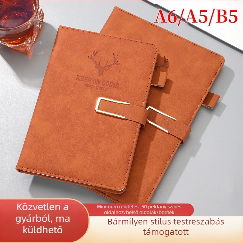 Jegyzetfüzet műbőr borítóval, U csattal, Dowling papír 80 g, 200-300 oldal