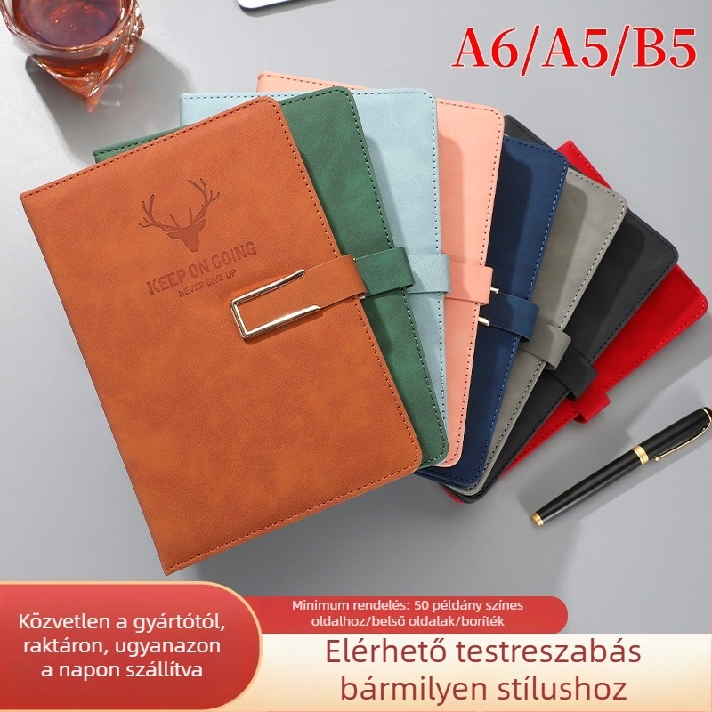 Jegyzetfüzet műbőr borítóval, U csattal, Dowling papír 80 g, 200-300 oldal