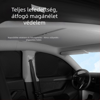 Tesla Model Y és Model 3 oldalsó ablakokra szánt privát napvédő árnyékoló — Oxford anyag, snap-in rögzítés, logó nyomtatás elérhető
