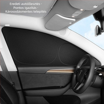 Tesla Model Y és Model 3 oldalsó ablakokra szánt privát napvédő árnyékoló — Oxford anyag, snap-in rögzítés, logó nyomtatás elérhető