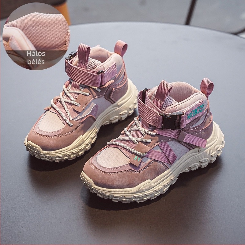 Lányok téli sportcipő fleece bélés – elöl fűzővel, mikroszálas bőr felsőrész, EVA talp, vízálló