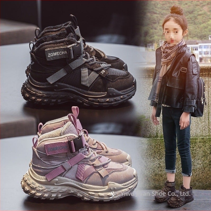 Lányok téli sportcipő fleece bélés – elöl fűzővel, mikroszálas bőr felsőrész, EVA talp, vízálló