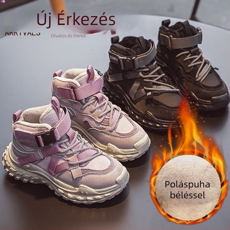 Lányok téli sportcipő fleece bélés – elöl fűzővel, mikroszálas bőr felsőrész, EVA talp, vízálló