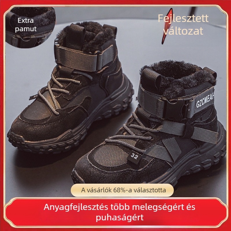 Lányok téli sportcipő fleece bélés – elöl fűzővel, mikroszálas bőr felsőrész, EVA talp, vízálló