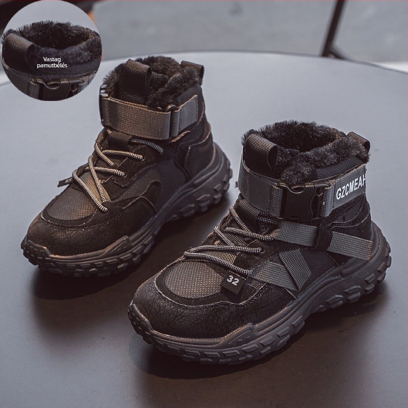 Lányok téli sportcipő fleece bélés – elöl fűzővel, mikroszálas bőr felsőrész, EVA talp, vízálló