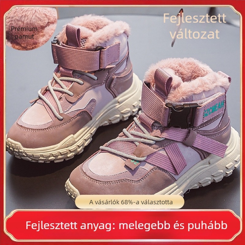 Lányok téli sportcipő fleece bélés – elöl fűzővel, mikroszálas bőr felsőrész, EVA talp, vízálló