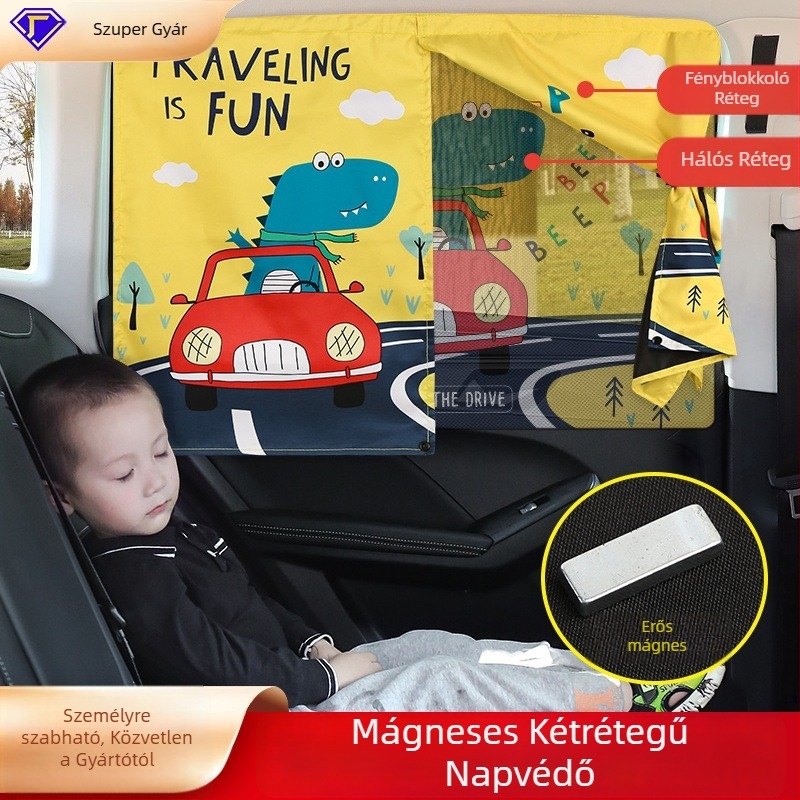 Autóba szánt napvédő hálós függöny, mágneses rögzítéssel, oldalablakokra – univerzális illeszkedés