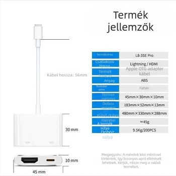 Lightning-hoz HDMI adapter kábel Apple eszközökhöz – HDMI interfész, AM8268 chip, 5Gbps, rézmagú, 0,1 m