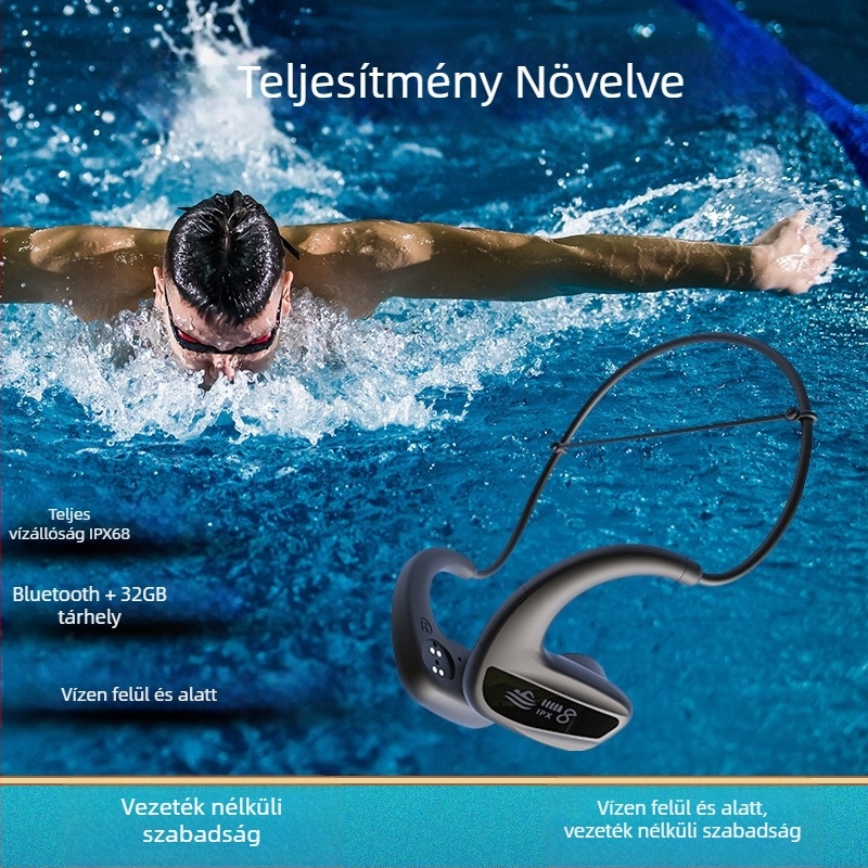 Csontvezetéses Bluetooth fejhallgató, IPX8 vízálló, 10 m hatótáv, üzemidő >8 óra, Bluetooth 5.4