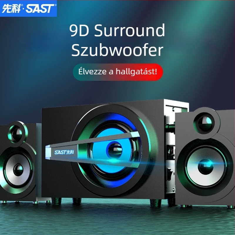 Xianke 8016 2.1-csatornás fa hangrendszer asztali számítógépekhez USB MP3 lejátszással, maximális teljesítmény 60W