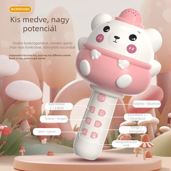 Gyermekeknek szóló vezeték nélküli Bluetooth karaoke mikrofon MP3 lejátszással, újratölthető lítium akkumulátor, zene és vokál, kompatibilis mobilalkalmazással