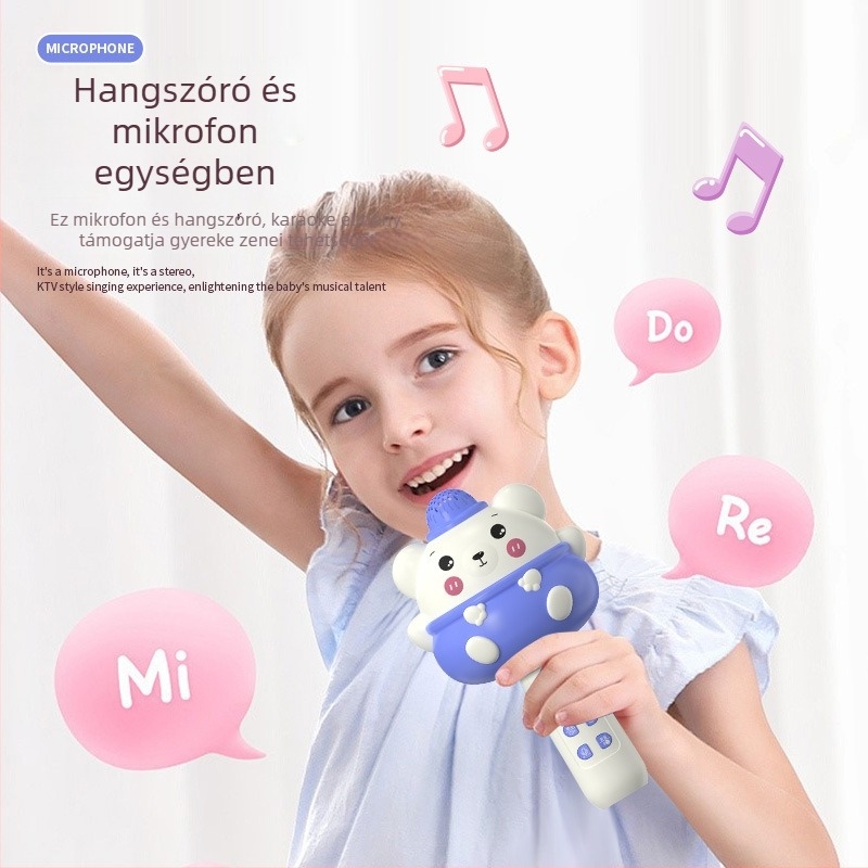 Gyermekeknek szóló vezeték nélküli Bluetooth karaoke mikrofon MP3 lejátszással, újratölthető lítium akkumulátor, zene és vokál, kompatibilis mobilalkalmazással