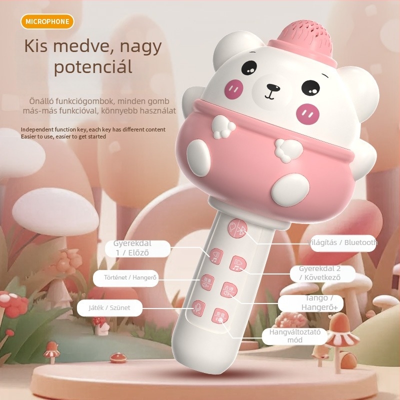 Gyermekeknek szóló vezeték nélküli Bluetooth karaoke mikrofon MP3 lejátszással, újratölthető lítium akkumulátor, zene és vokál, kompatibilis mobilalkalmazással