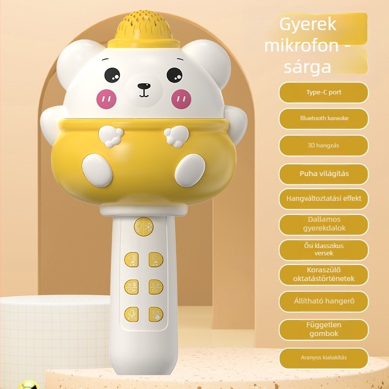 Gyermekeknek szóló vezeték nélküli Bluetooth karaoke mikrofon MP3 lejátszással, újratölthető lítium akkumulátor, zene és vokál, kompatibilis mobilalkalmazással